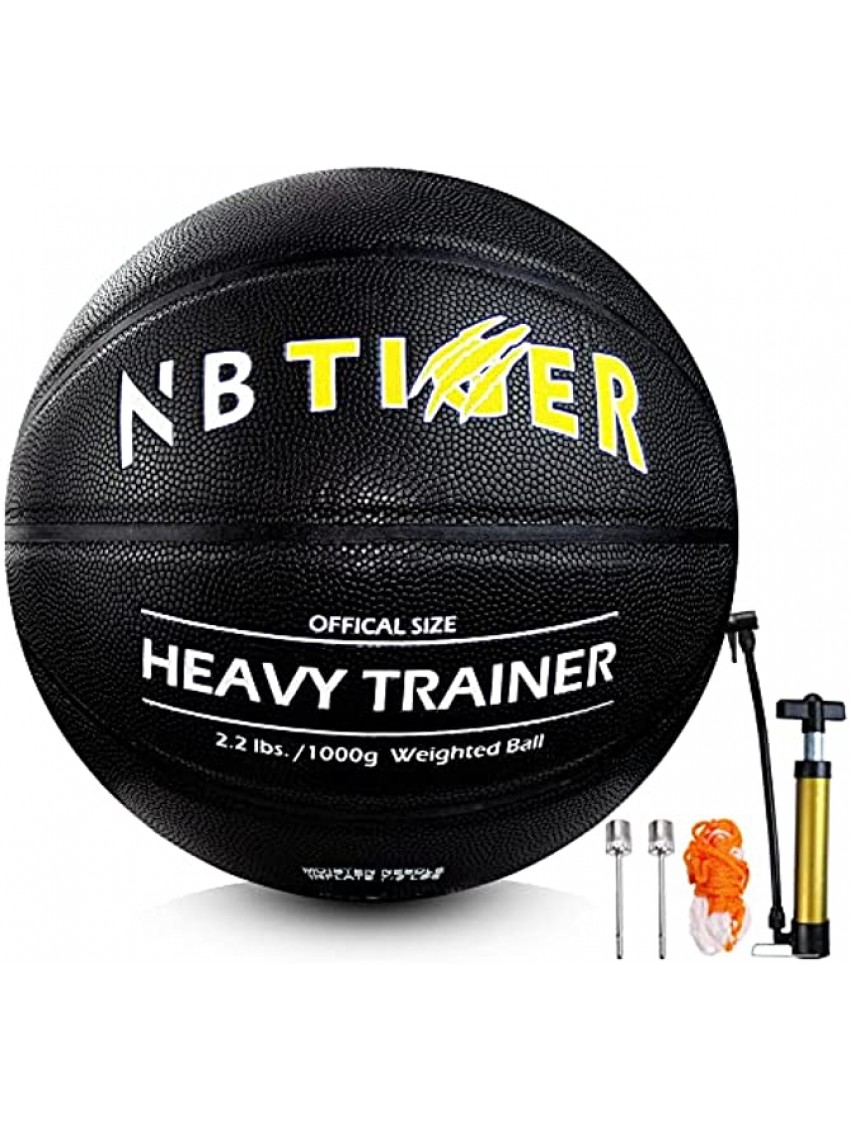 NBTiger 3 lbs 2.2 lbs Size 7 29.5" Weighted Basketball with Pump Brown Black Trainer Basketball for Improving Ball Handling Dribbling Passing and Rebounding Skill Heavy Basketball