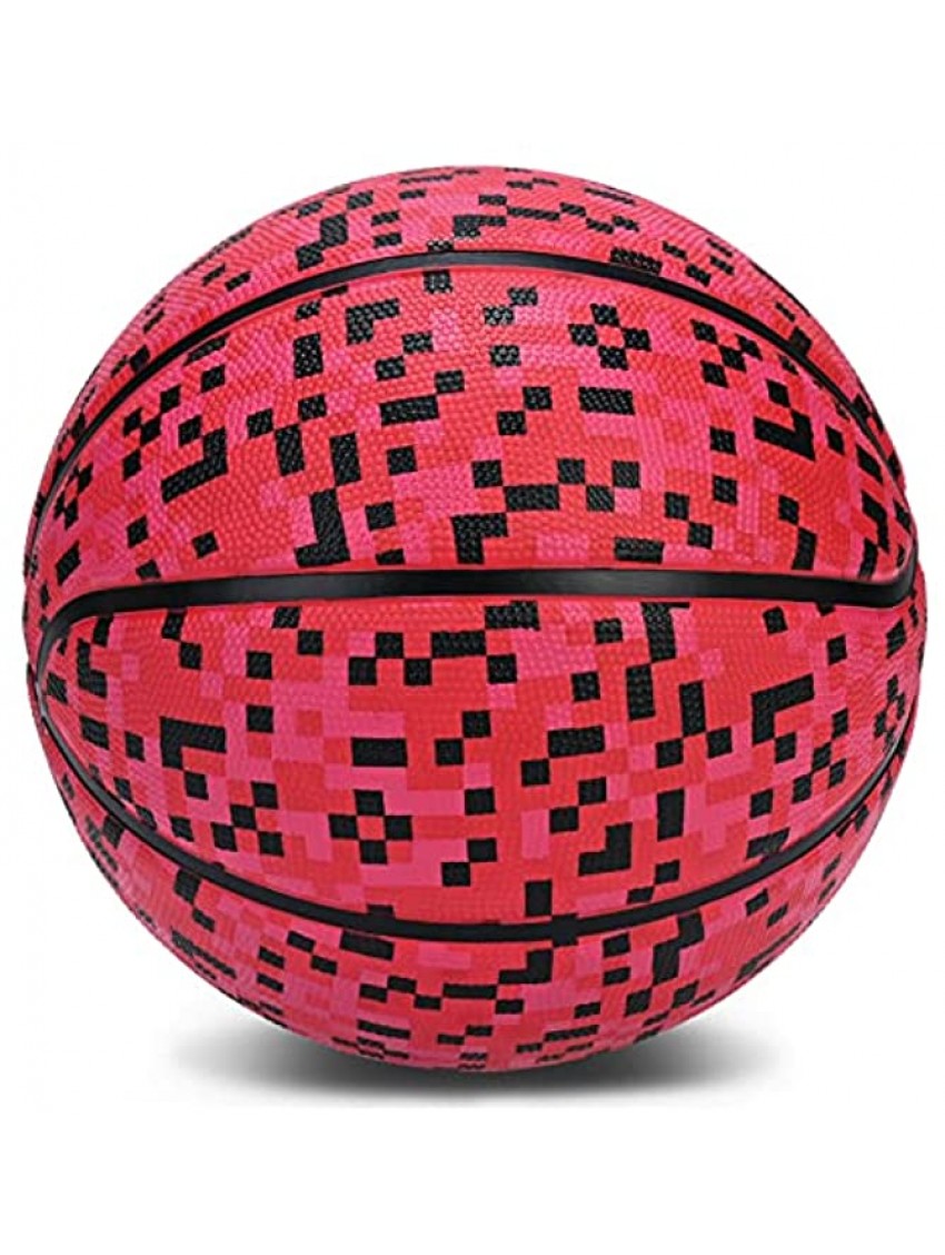 PECOGO Rubber Basketball Size 5 for Indoor Outdoor Game Gym Training Competition Sports Mosaic Basketballs Gift for Kids Boys Girls Adults Red&Black Deflated