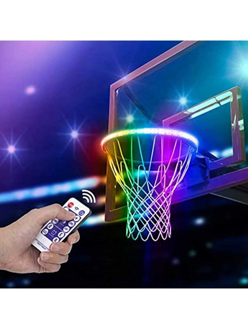 WETONG Solar LED Basketball Hoop Lights Basketball Rim LED Light Swish Perfect for Playing at Night Outdoors Ideal for Adults Training 3 on 3 Lights up Basketball Rim with Remote Controls