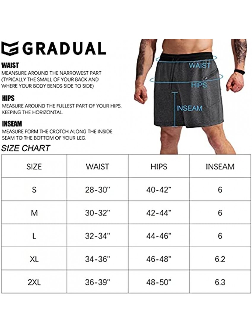 G Gradual Men's 7 Athletic Gym Shorts Quick Dry Workout Running Shorts with Zipper Pockets