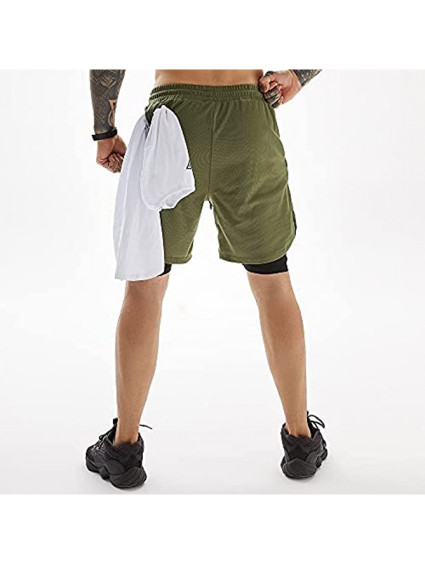 JWJ Men's 2 in 1 Workout Running Shorts 7 Inch Lightweight Athletic Gym Shorts with Compression Liner