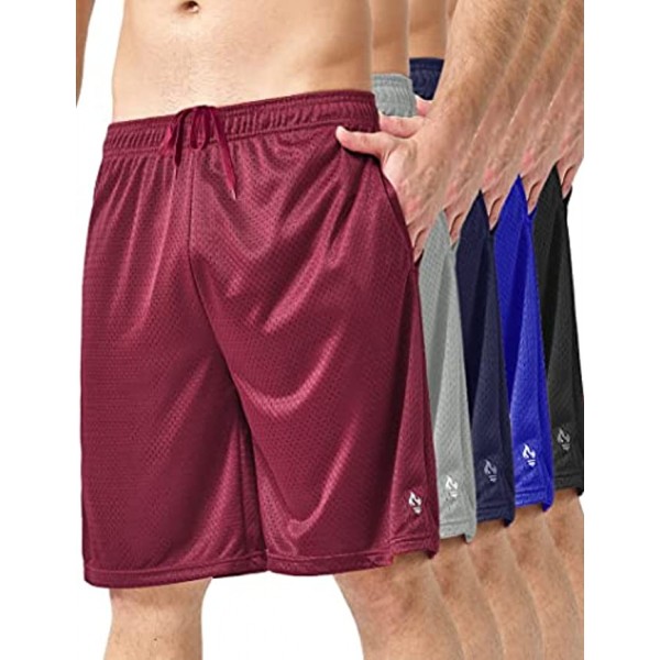 Liberty Pro 5-Pack Men's 9" Athletic Mesh Shorts with Pockets Tech Tricot Lining Quick Dry Performance Activewear