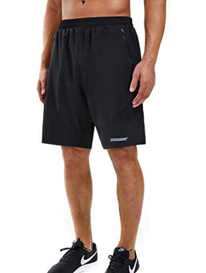 Souke Sports Men's Workout Running Shorts Quick Dry Athletic Performance Shorts Black Liner Zip Pockets