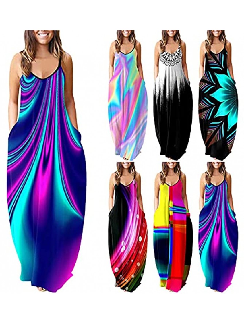 Aiouios Casual Dress for Women Summer Womens Plus Size Maxi Dresses Beach Sun Dress Party Cocktail Dress Long Sundress