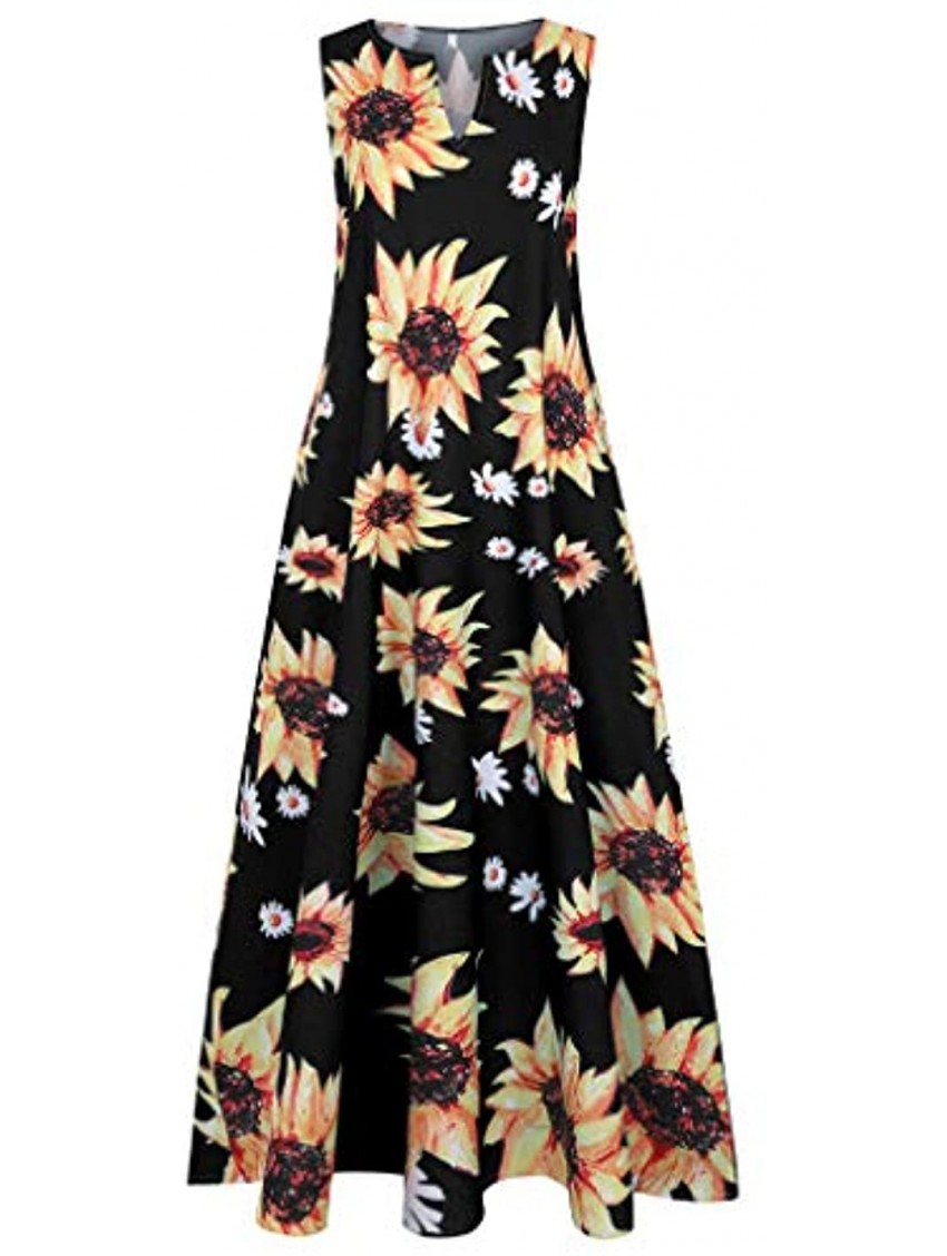 Aiouios Summer Dresses for Women V Neck Plus Size Maxi Dresses with Pockets Sexy Sunflower Casual Long Beach Sundresses