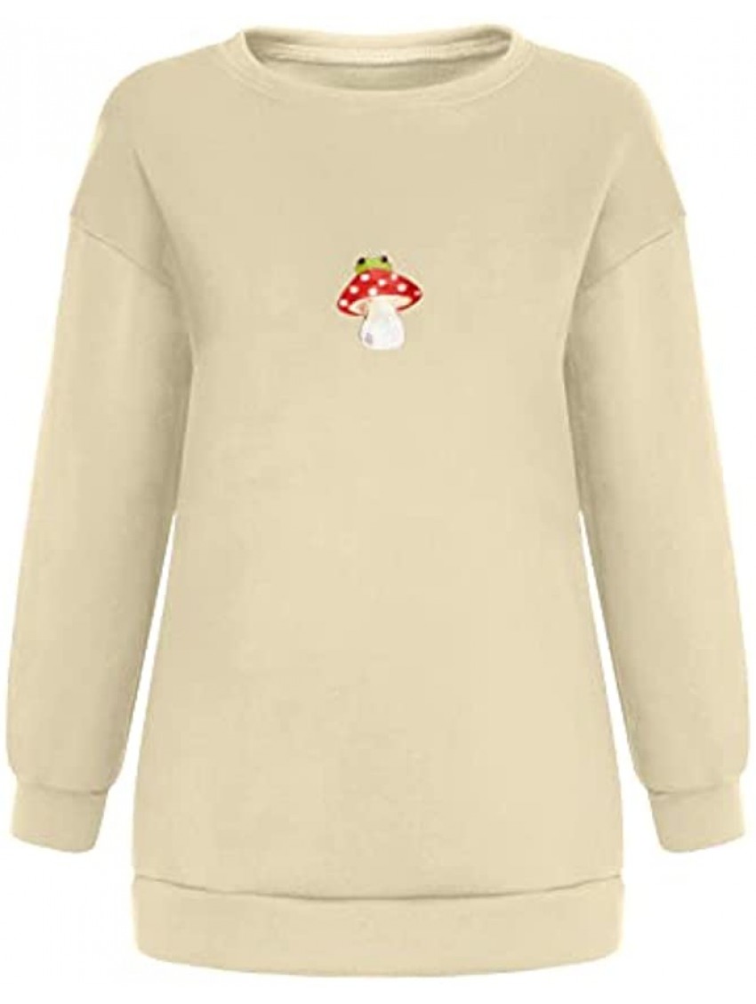 Fashion Womens Cute Mushroom Graphic Sweatshirt Long Sleeve Kawaii Clothes for Teen Girls Casual Aesthetic Y2k Tops