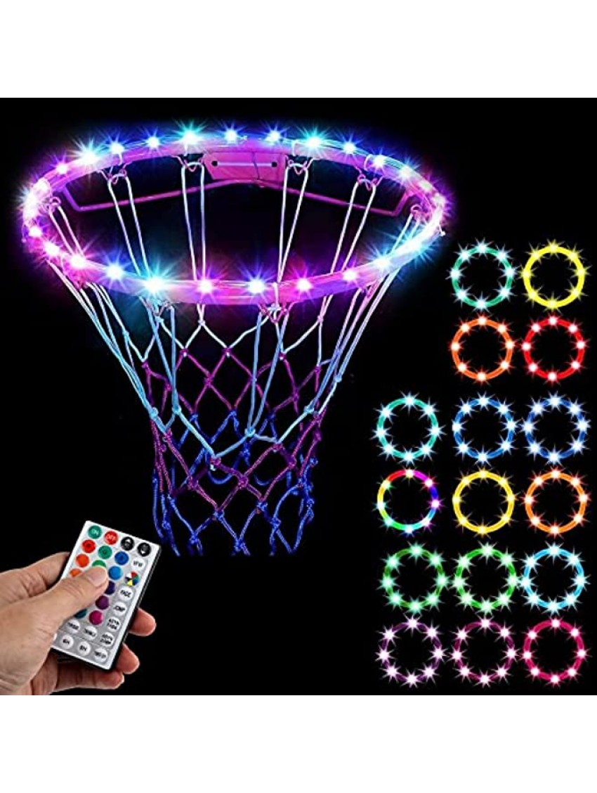 Jooheli Led Basketball Hoop Lights Waterproof Remote Control Basketball Rim LED Light Change 16 Colors Glow in The Dark Basketball Hoop Bright to Training and Play at Night Outdoors