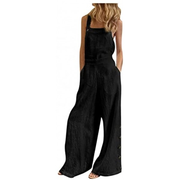 Jumpsuits for Women Summer Casual Loose Wide Leg Rompers Boho Sleeveless Overalls Long Pants Romper Jumpsuit with Pockets