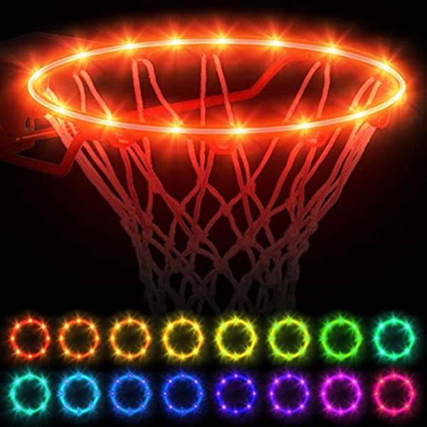 Mystery Basketball Hoop Light Remote Control Timer Basketball Rim LED Light Strip with 17 Colors Change by Yourself Waterproof Super Bright Basketball Accessories for Outdoor Playing at Night