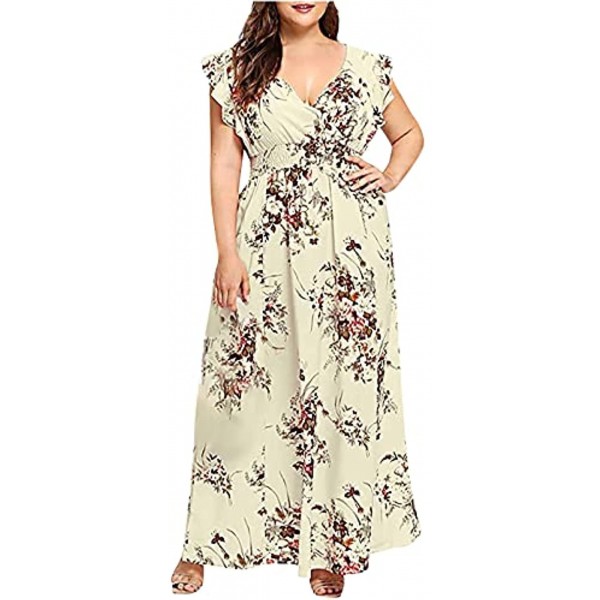 Plus Size Dress for Women Casual Summer Short Sleeve High Low Dress Floral Graphic Empire Waist Beach Dresses
