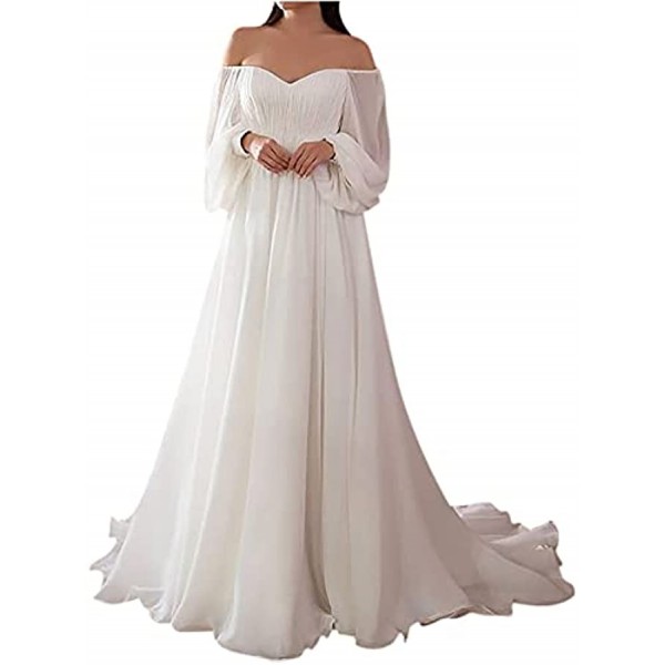 SHOPESSA Wedding Dresses for Bride Puff Sleeve Off The Shoulder Ball Gown Elegant Strapless White Dress Backless Maxi Dress