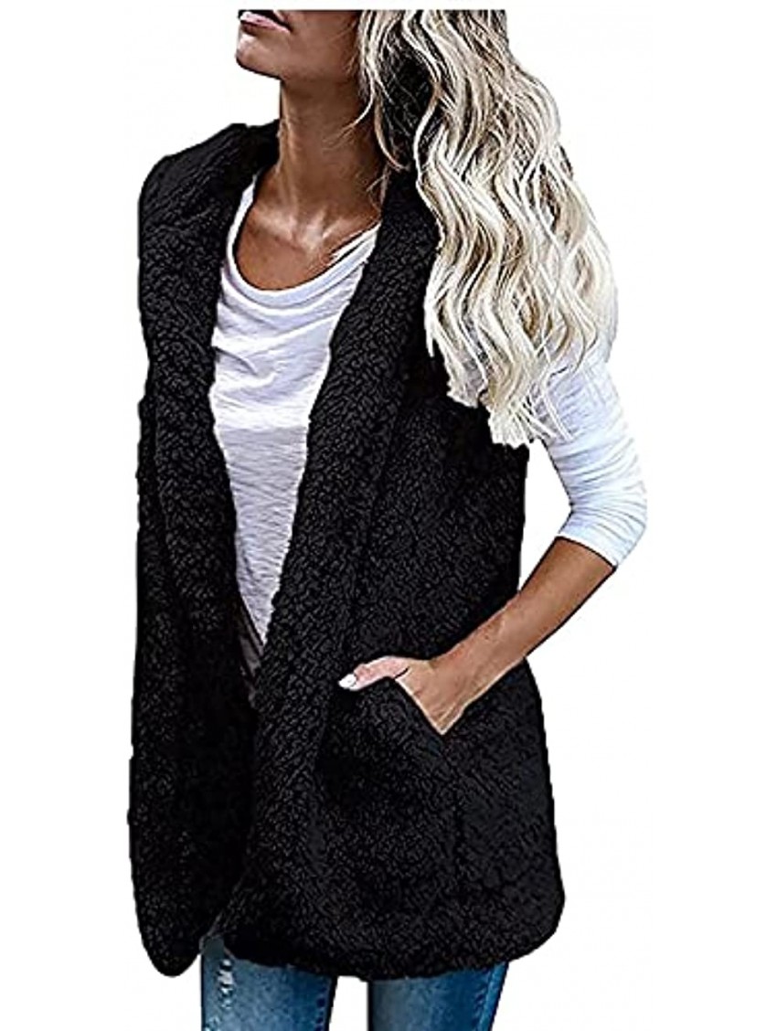 SHOPESSA Women Fuzzy Vest for Winter Hooded Fleece Jacket Womens Long Outerwear Vests Sleeveless Coats with Pockets
