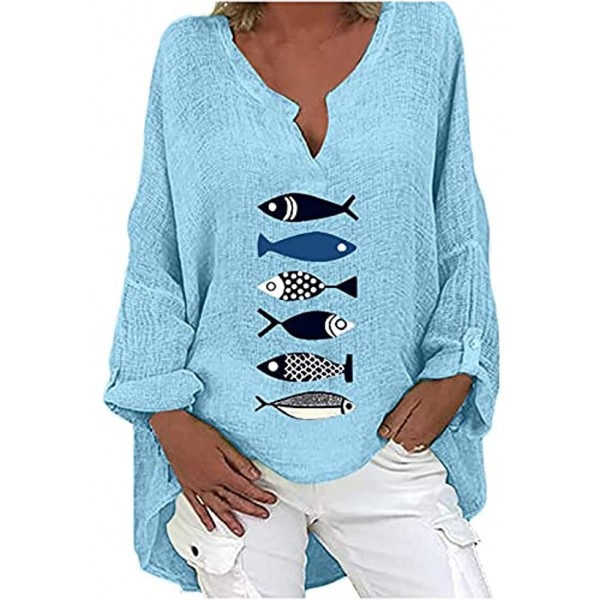 SHOPESSA Women Tshirts Graphic Baggy Oversized T-Shirts Loose Casual Fish Print Shirts for Women Cute Blouse Fashion