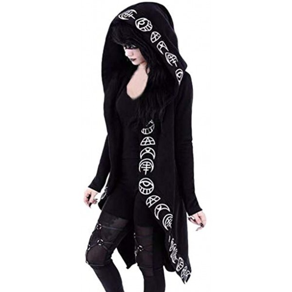 SHOPESSA Women's Gothic Clothes Halloween Hooded Cloak Costumes for Women Witch Plus Size Black Open Front Jacket