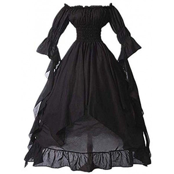 SHOPESSA Women's High Low Victorian Dress Puff Sleeve Off Shoulder Ruffle Medieval Costume for Women Renaissance Dress
