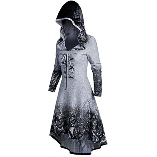SHOPESSA Women's Renaissance Costumes Hooded Halloween Medieval Pullover Cloak Dress Lace Up Flowy Gothic Steampunk Dress