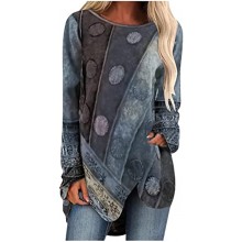 SHOPESSA Women's Retro Shirts Bohemian Clothes Polka Dot Tunics to Wear with Leggings Casual Loose Fit Blouses