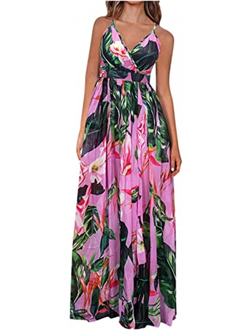 Womens Summer Deep V Neck Floral Maxi Dresses Elegant Sexy Cocktail Party Dress Spaghetti Strap Beach Maxi Dress