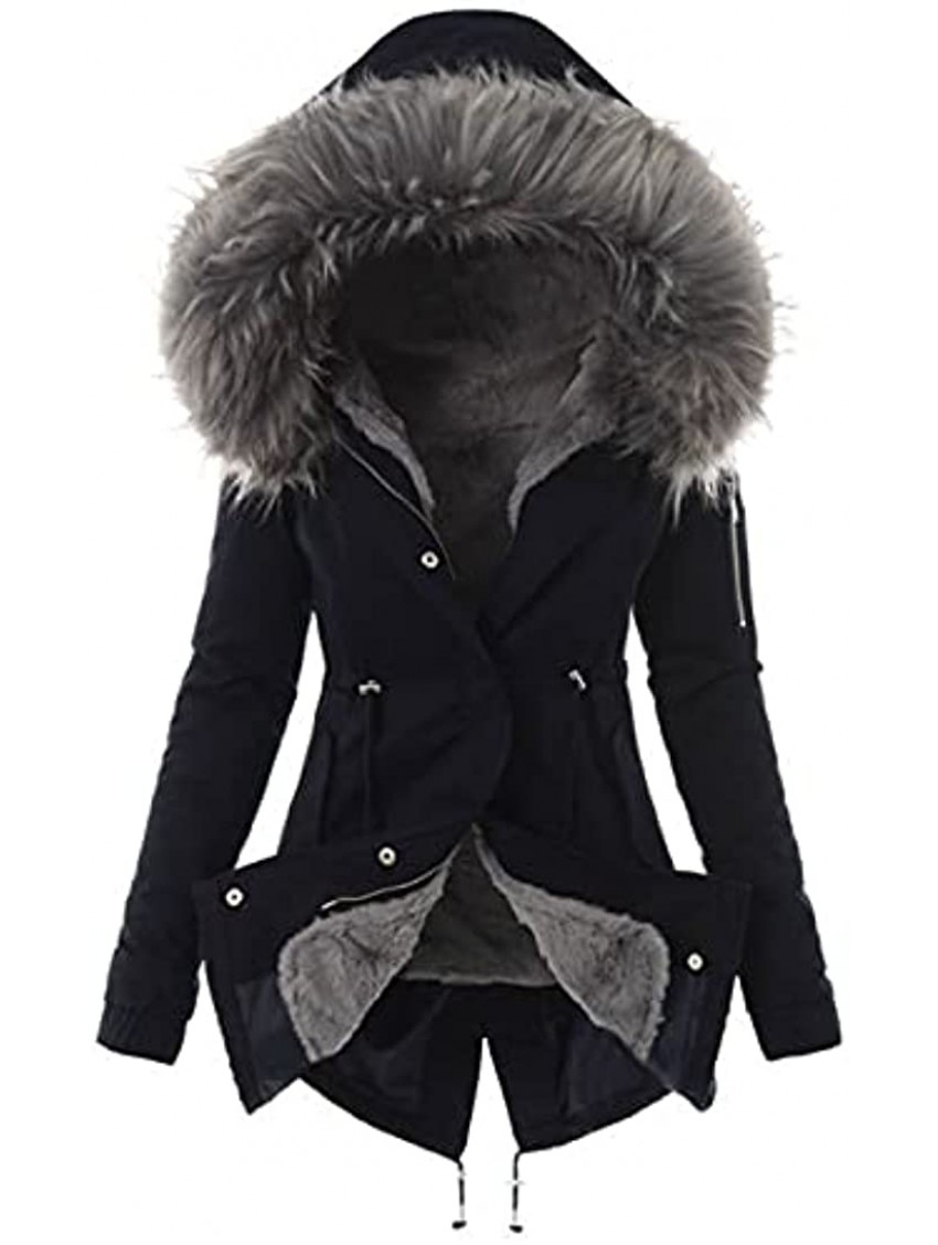 YSLMNOR Winter Thicken Coats for Women Fleece Lined Padded Parka Fur Collar Hooded Jackets Mountain Climbing Outwear