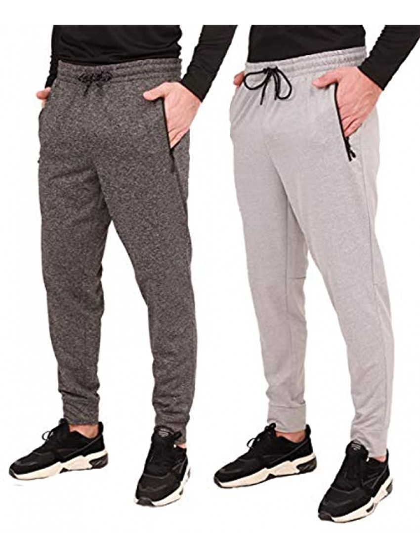 Mens 2-Pack Jogger Gym Sweatpants Athletic Jogger Workout Pants for Men,Running Track Pants with Zipper Pockets