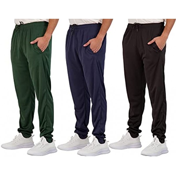 Real Essentials 3 Pack: Men's Tech Mesh Active Athletic Casual Jogger Sweatpants with Pockets