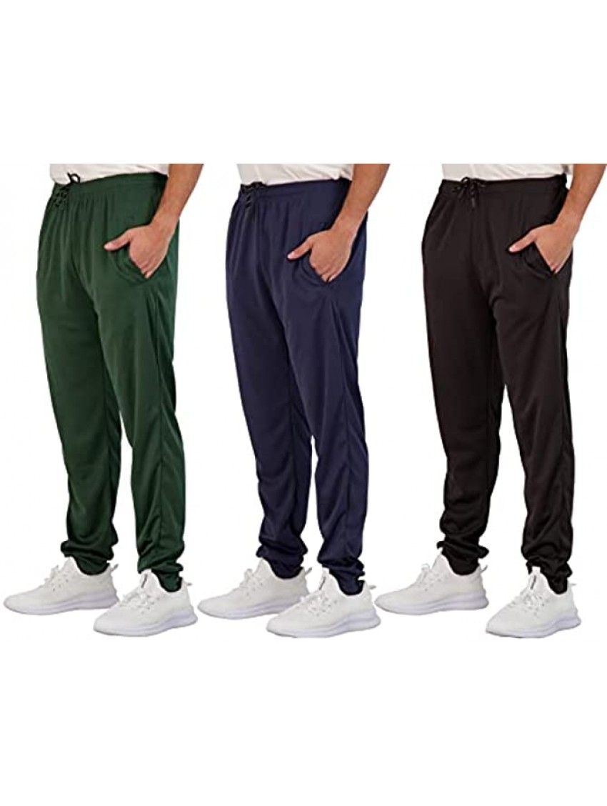 Real Essentials 3 Pack: Men's Tech Mesh Active Athletic Casual Jogger Sweatpants with Pockets